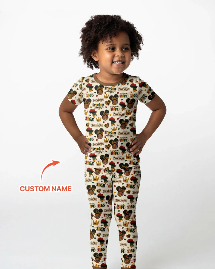 Custom Name Juneteenth Unapologetically Dope Bamboo Two Piece Short Sleeve Pajama Set