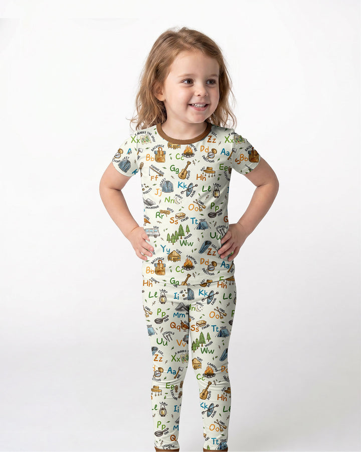 Adventure Alphabet ABCs Summer Camp Bamboo Two Piece Short Sleeve Pajama Set
