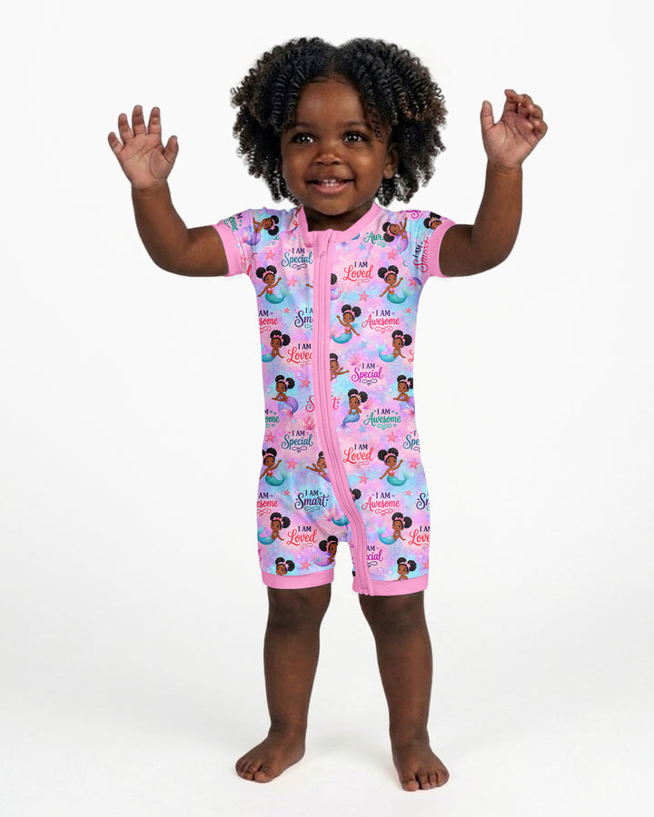 Black Mermaid I Am Strong Bamboo Shorty Zippy