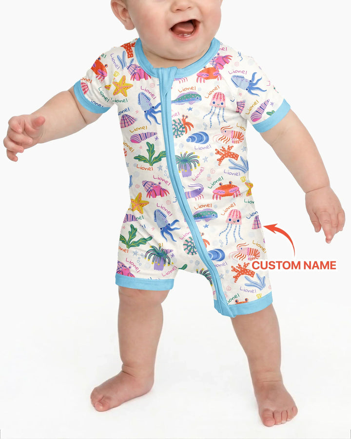Tide Pool Pals Custom Name Bamboo Shorty Zippy