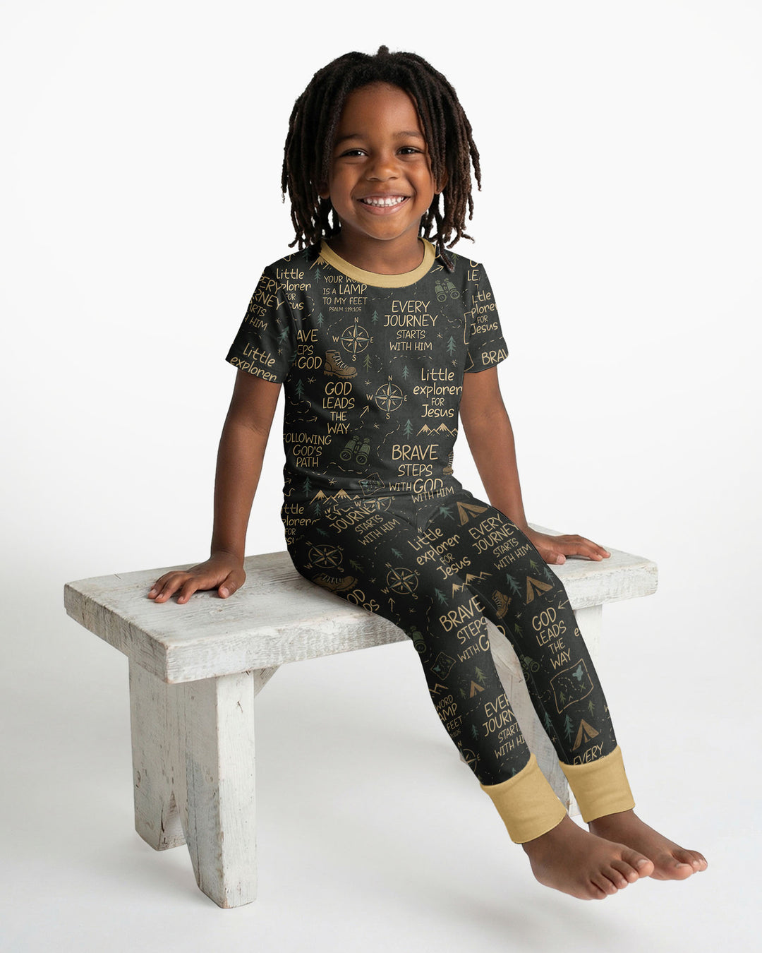 Little Explorer God Leads The Way Bamboo Two Piece Short Sleeve Pajama Set