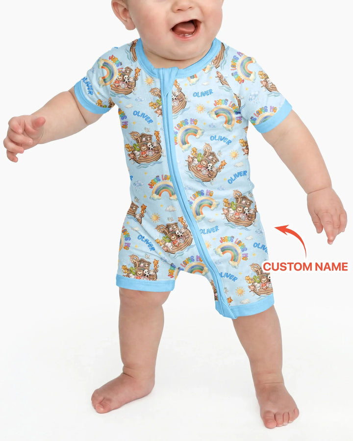 Custom Name Jesus Loves Me Noah's Ark Bamboo Shorty Zippy