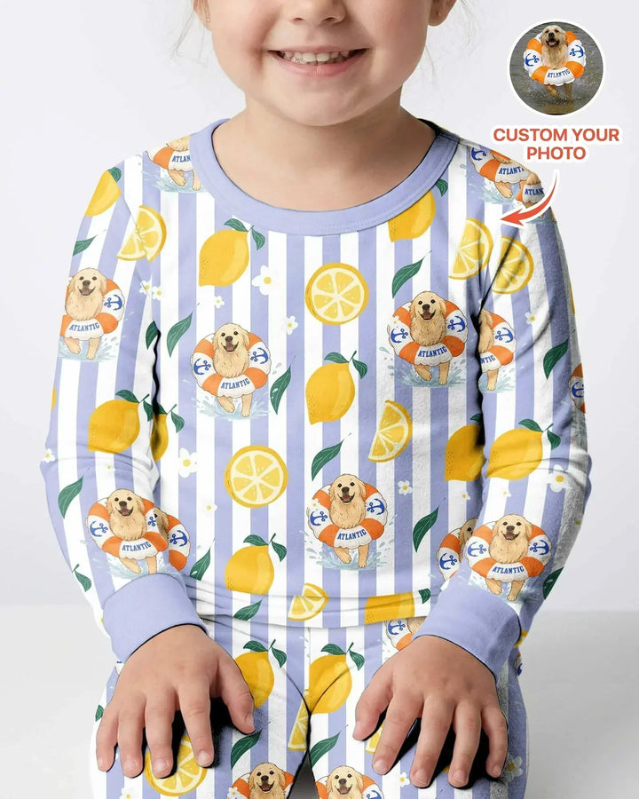 Custom Image Summer Lemon Bamboo Two Piece Long Sleeve Pajama Set