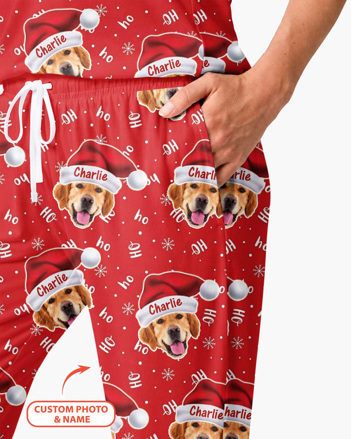 Custom Dog Photo Santa Claus Bamboo Women Pajama Set
