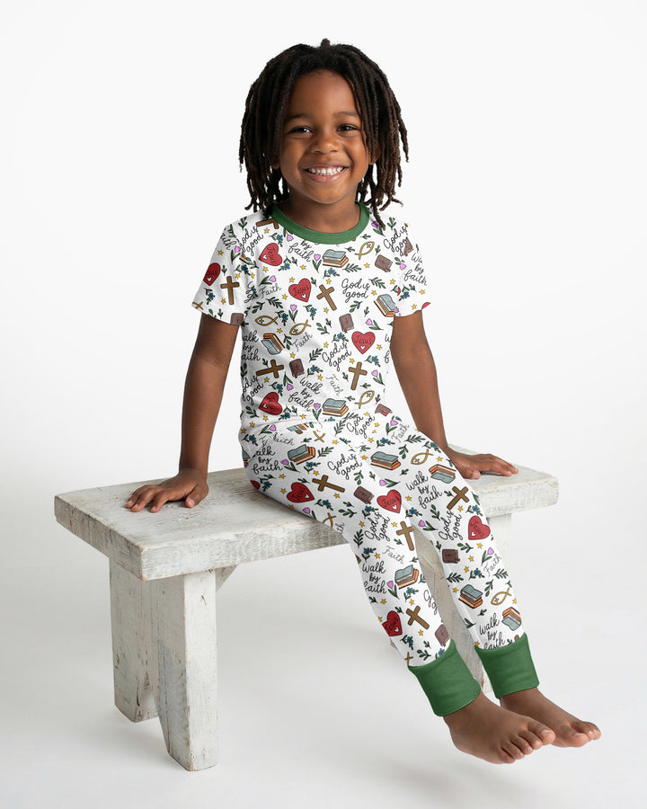Love Jesus God Is Good Bamboo Two Piece Short Sleeve Pajama Set