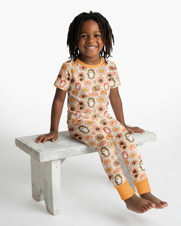 Cute Vintage Magical Cottage Style Halloween Bamboo Two Piece Short Sleeve Pajama Set
