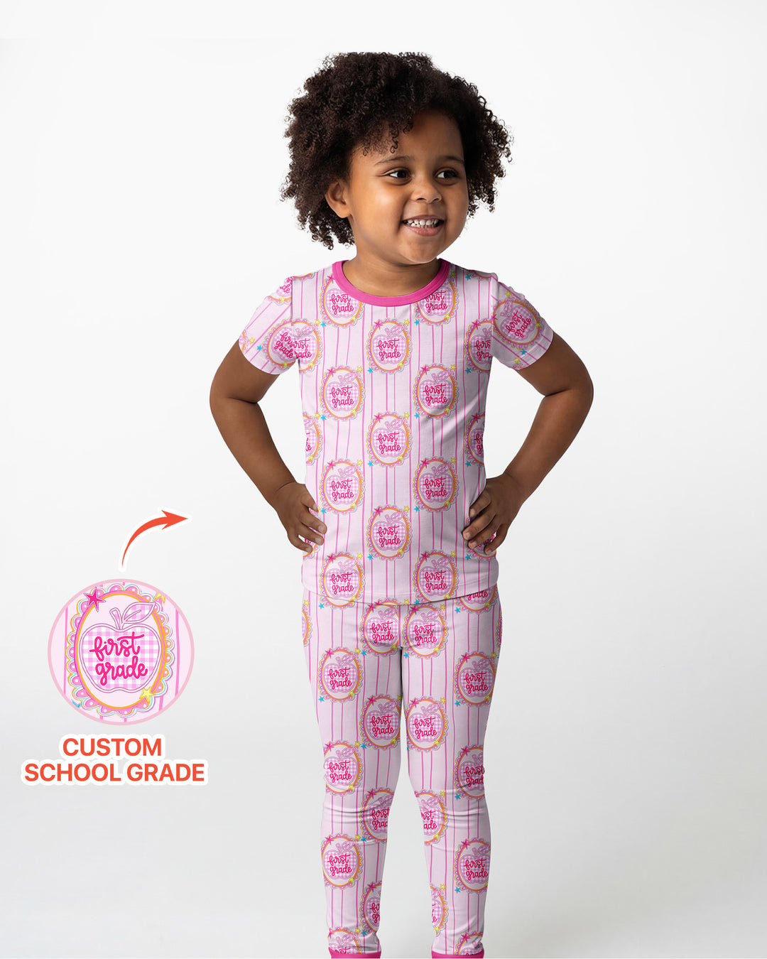 Custom Grade School Sweetie Bamboo Two Piece Short Sleeve Pajama Set