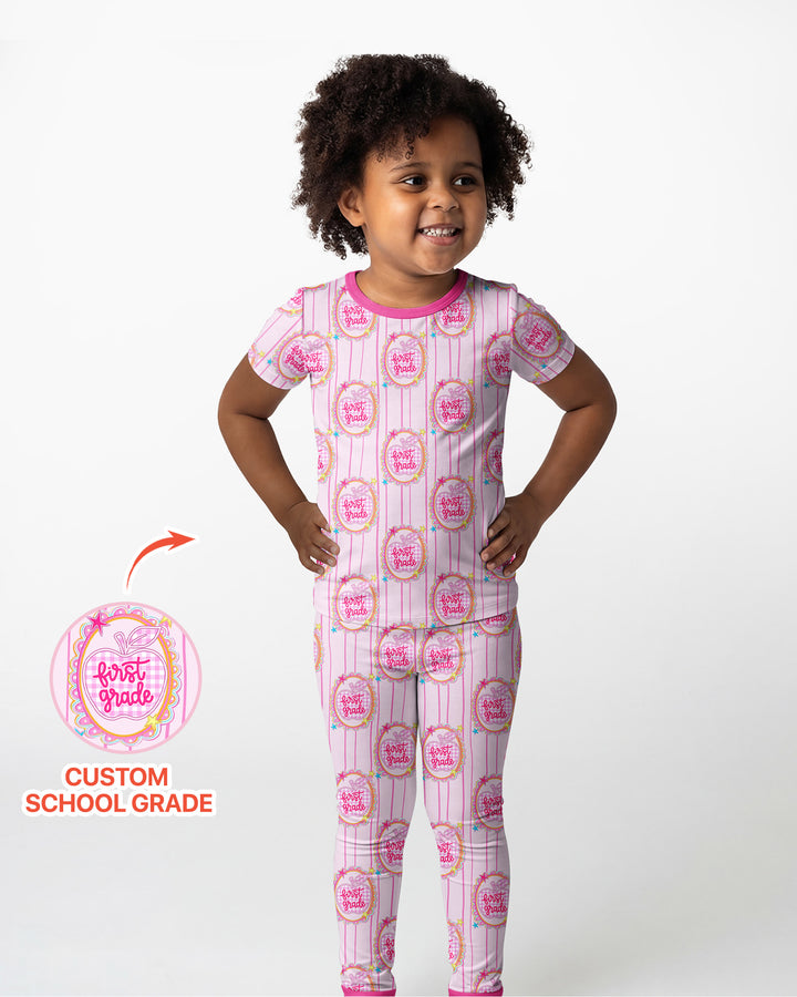 Custom Grade School Sweetie Bamboo Two Piece Short Sleeve Pajama Set