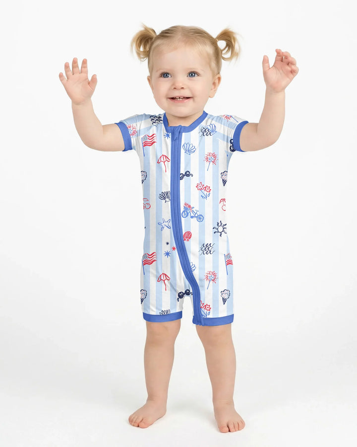 Red, White & Beachy Family Matching Bamboo Shorty Zippy