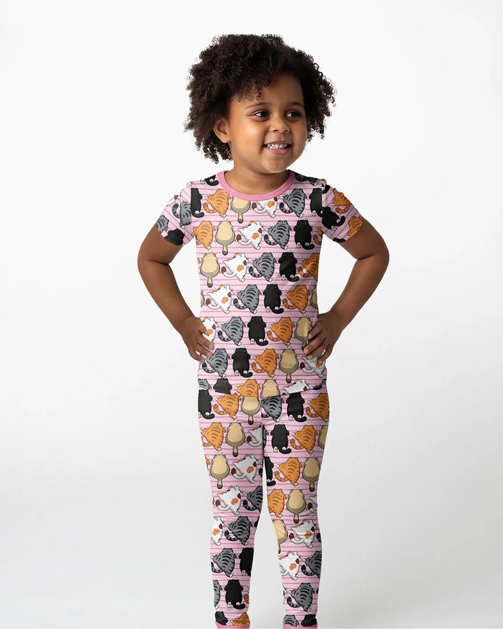 Funny Cat Butts Club Family Matching Bamboo Two Piece Short Sleeve Pajama Set