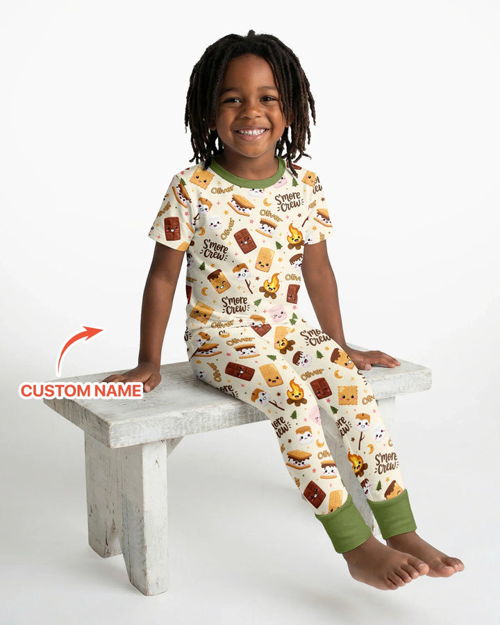 Custom Name Kawaii S'more Crew Family Matching Bamboo Two Piece Short Sleeve Pajama Set