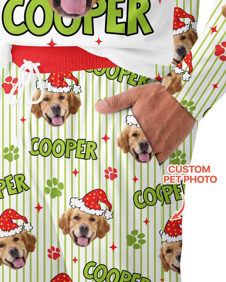 Personalized Pink Santa Dog Bamboo Men's Pajama Set