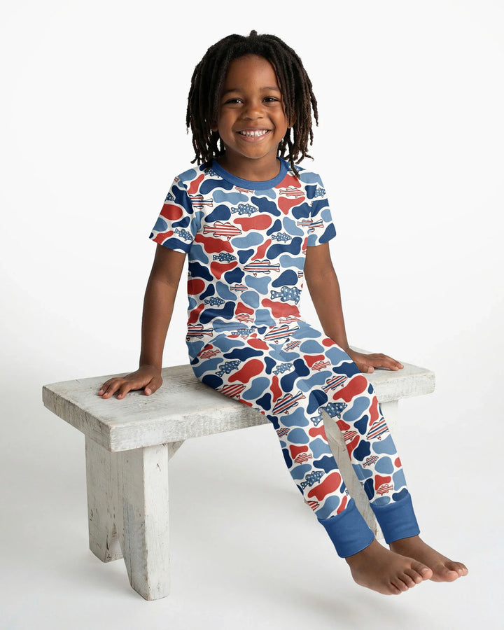 Reel America Daddy & Me Matching Bamboo Two Piece Short Sleeve Pajama Set
