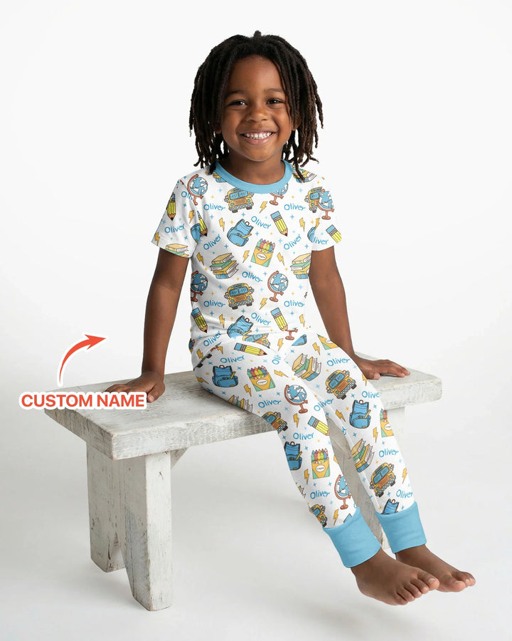 Custom Name Back To School Bamboo Two Piece Short Sleeve Pajama Set