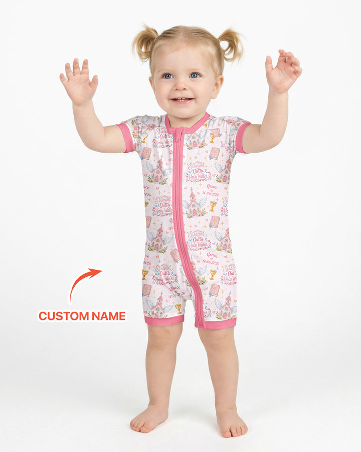Custom Name Baptism Christening Straight Outta Holy Water Bamboo Shorty Zippy