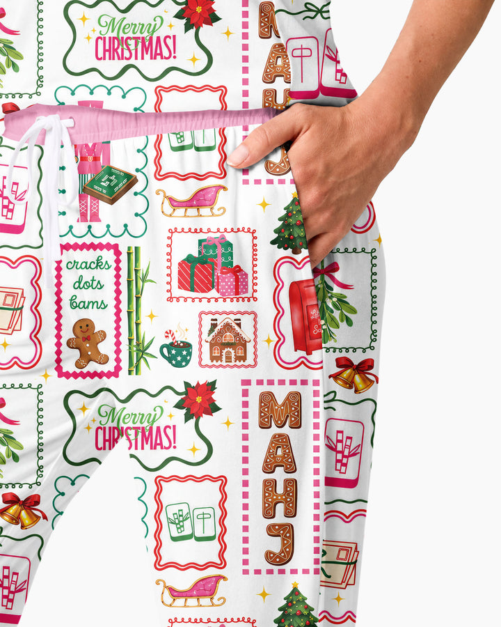 Preppy Christmas Mahjong Bamboo Women Pajama Set