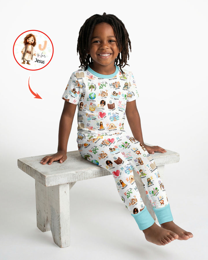 Bible ABC Alphabet Bamboo Two Piece Short Sleeve Pajama Set