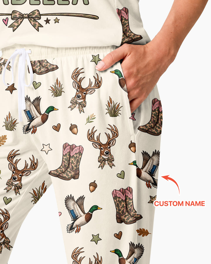 Custom Name Preppy Camo Bow Bamboo Women Pajama Set