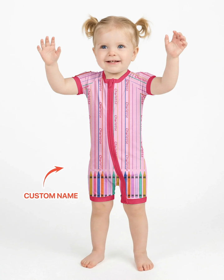 Custom Name Crayon Lines Bamboo Shorty Zippy