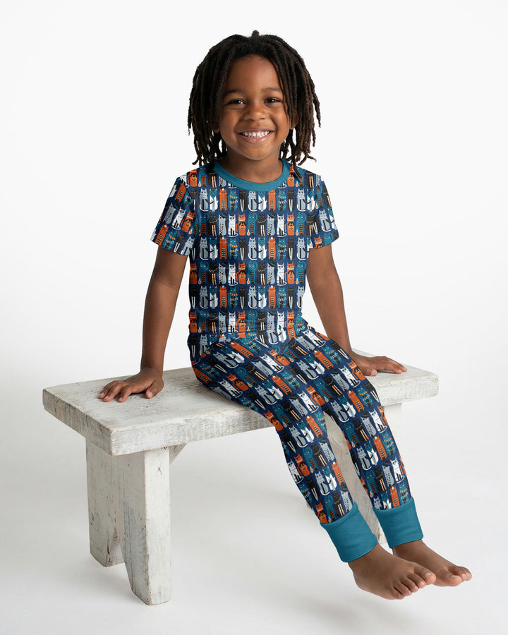 Retro Halloween Cat Bamboo Two Piece Short Sleeve Pajama Set
