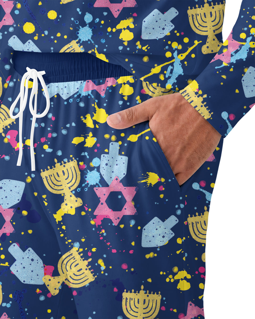 Hanukkah Family Splatter Paint  Bamboo Men's Pajama Set