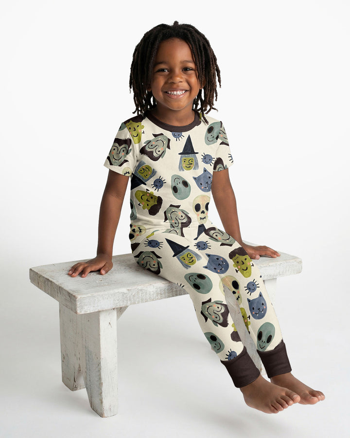 Halloween Face Bamboo Two Piece Short Sleeve Pyjamas Set For Haloween