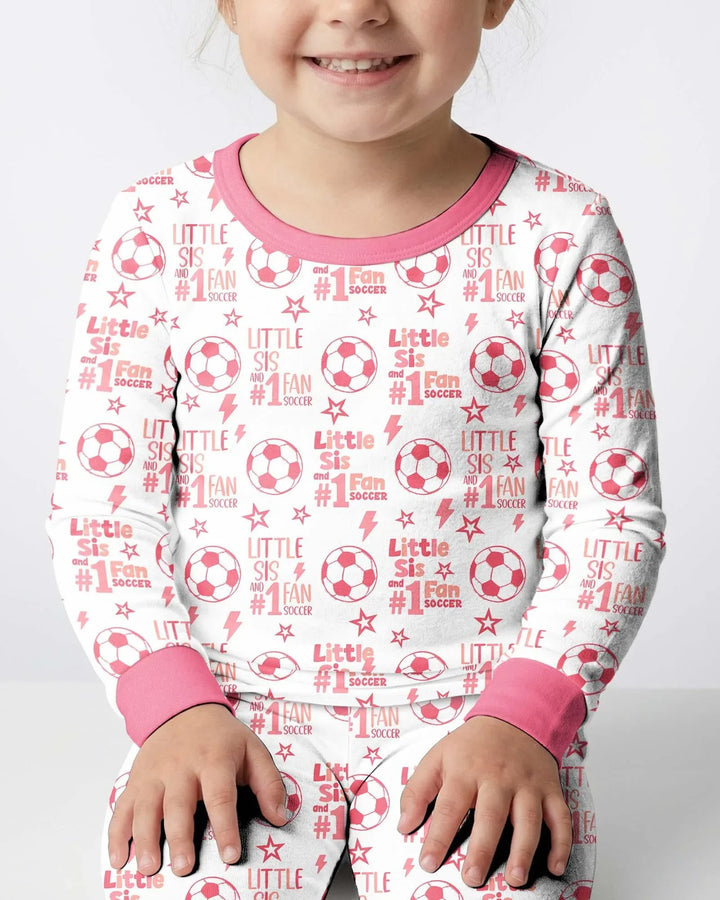 Little Sister and Bro #1 Fan Soccer Bamboo Two Piece Long Sleeve Pajama Set
