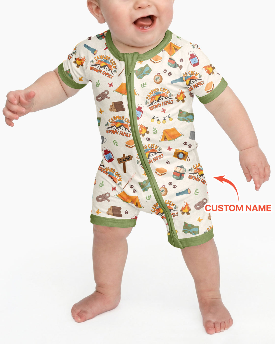 Custom Name Camping Crew Family Matching Bamboo Shorty Zippy