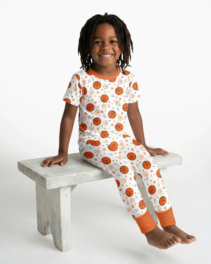 Orange Basketball Bamboo Two Piece Short Sleeve Pyjamas Set