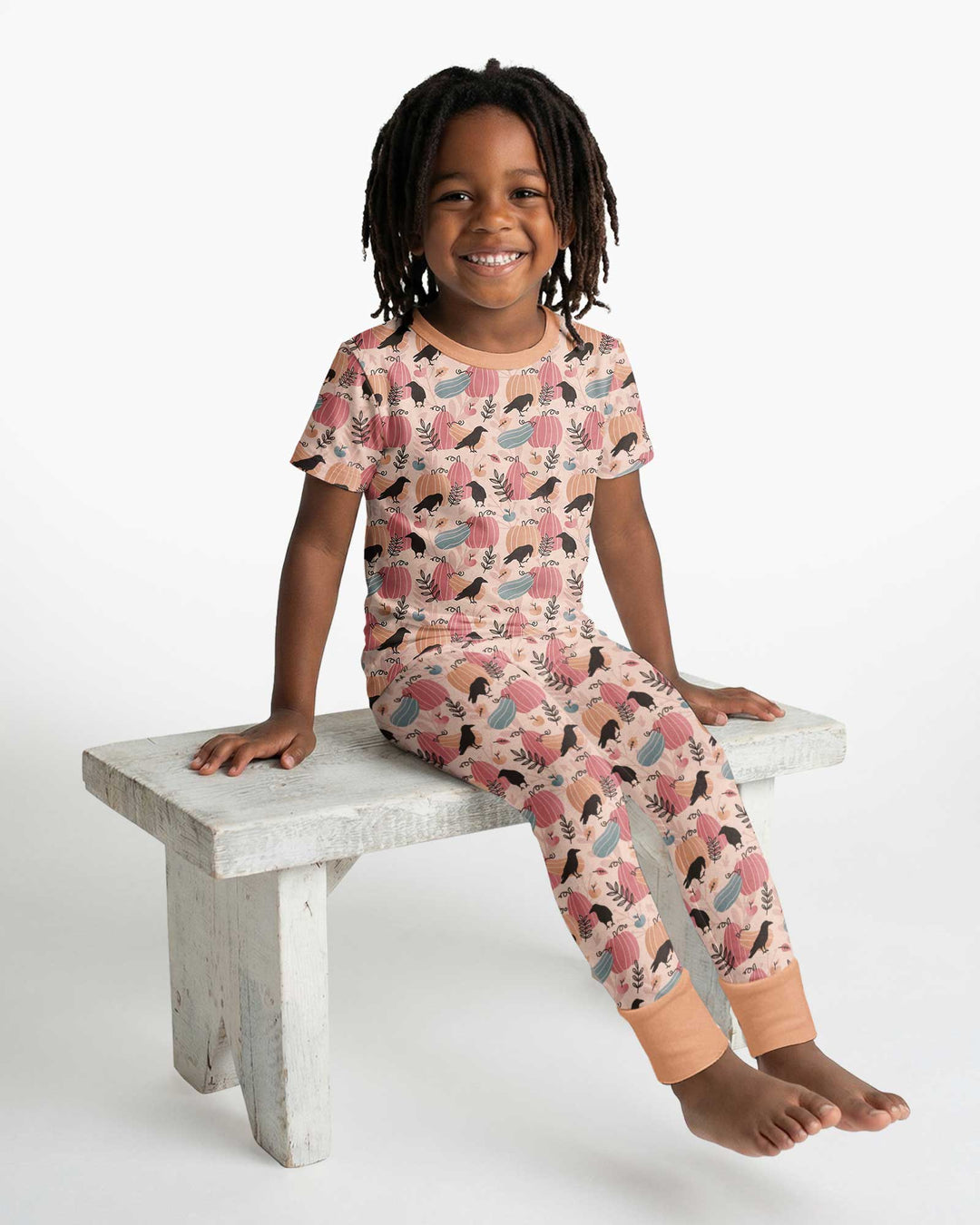 Pastel Pumpkin Patch Bamboo Two Piece Short Sleeve Pajama Set