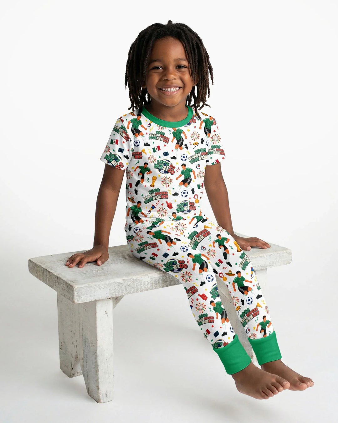 World Soccer Tournament Let's Go Mexico Family Matching Bamboo Two Piece Short Sleeve Pajama Set