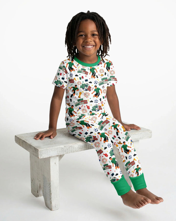 World Soccer Tournament Let's Go Mexico Family Matching Bamboo Two Piece Short Sleeve Pajama Set