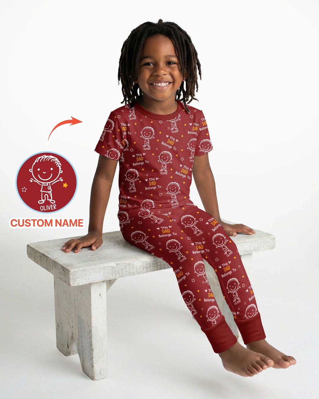 Custom Name This Dad Belongs To Doodle Bamboo Two Piece Short Sleeve Pajama Set