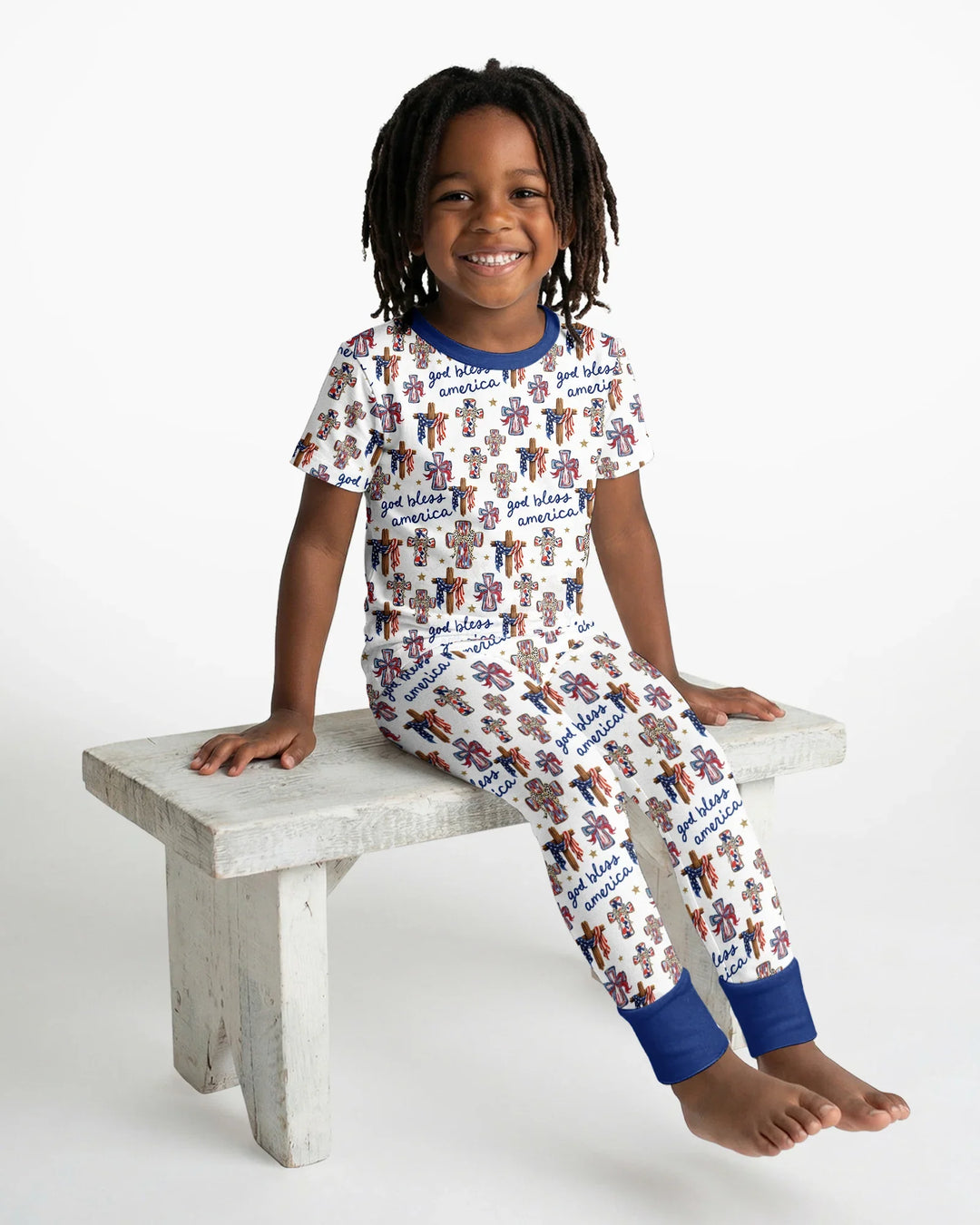 God Bless America Family Matching Bamboo Two Piece Short Sleeve Pajama Set