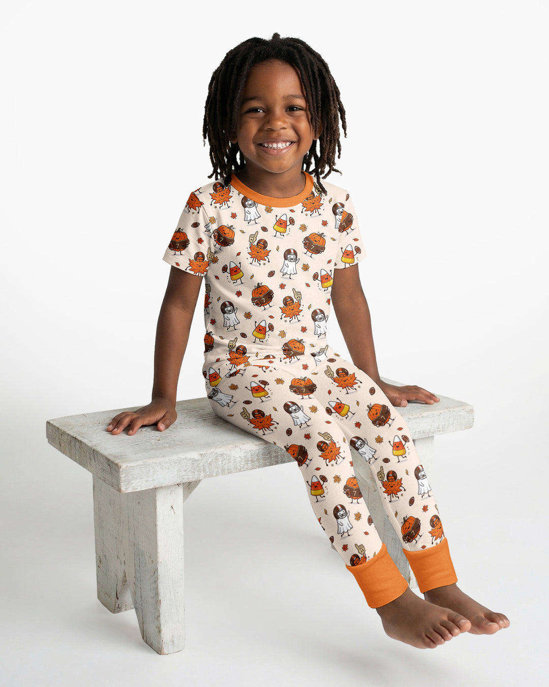 Fall Day Football Bamboo Two Piece Short Sleeve Pajama Set