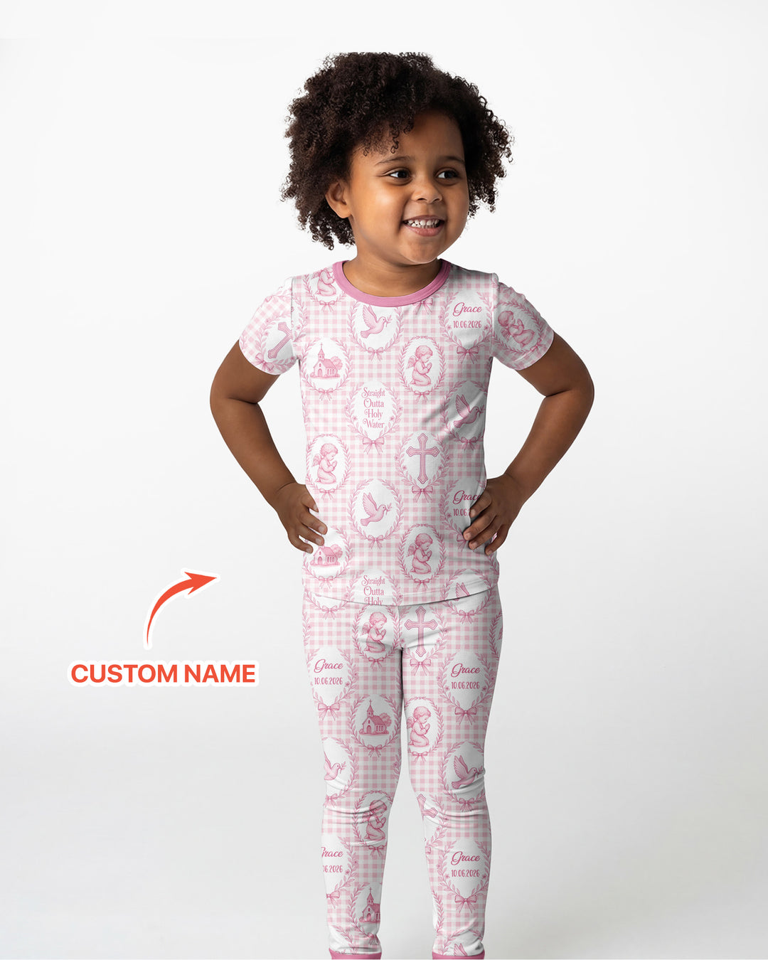 Custom Name Baptism Straight Outta Holy Water Bamboo Two Piece Short Sleeve Pajama Set