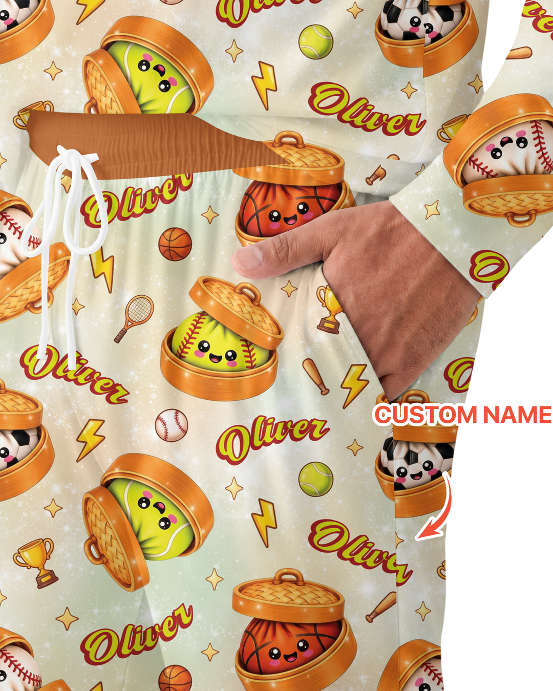 Custom Name Sports Dumpling Bamboo Men's Pajama Set
