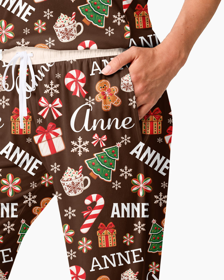 Merry Christmas Custom Name Bamboo Women Pajama Set
