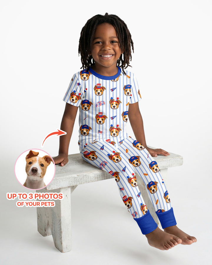 Custom Pet Image 4th of July Family Matching Bamboo Two Piece Short Sleeve Pajama Set