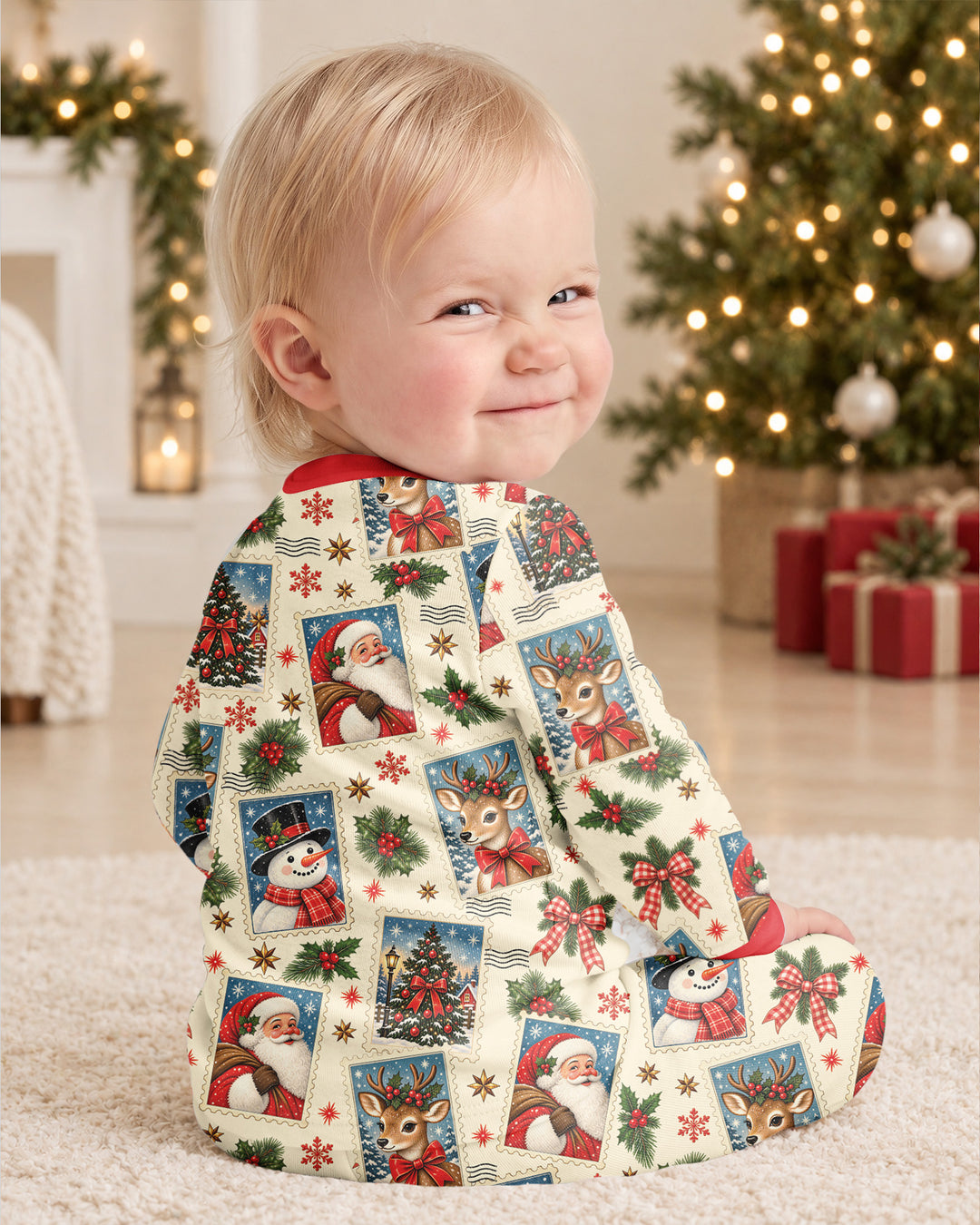 Holly Jolly Stamps Bamboo Two Piece Long Sleeve Pajama Set