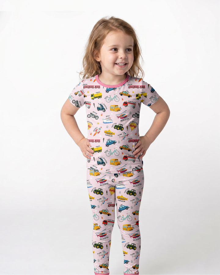 Vehicle Vocabulary Bamboo Two Piece Short Sleeve Pajama Set