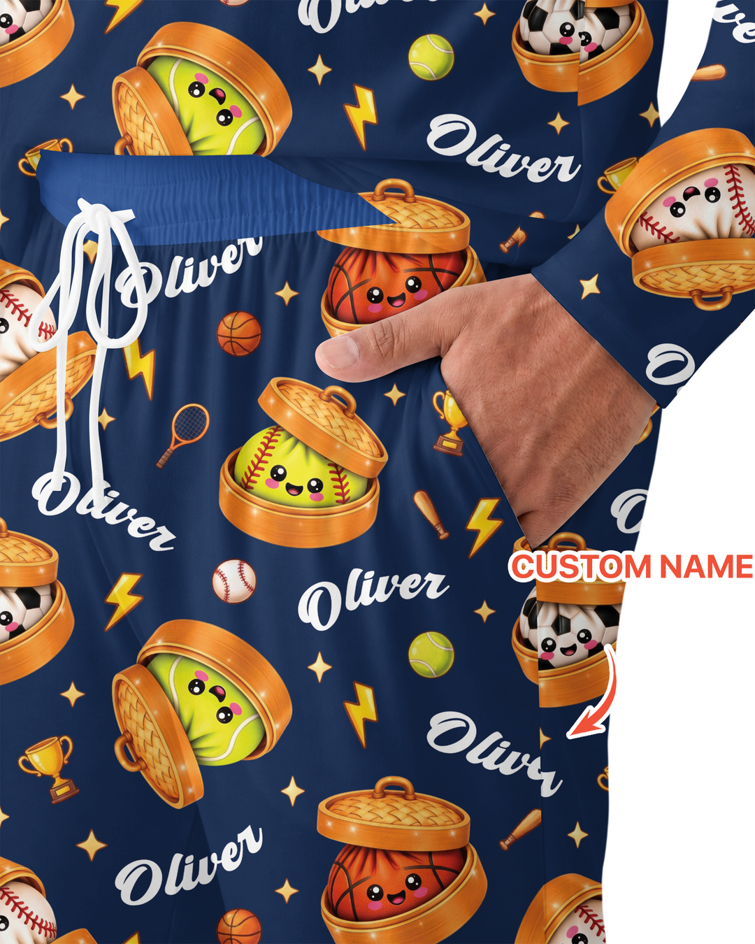 Custom Name Sports Dumpling Bamboo Men's Pajama Set