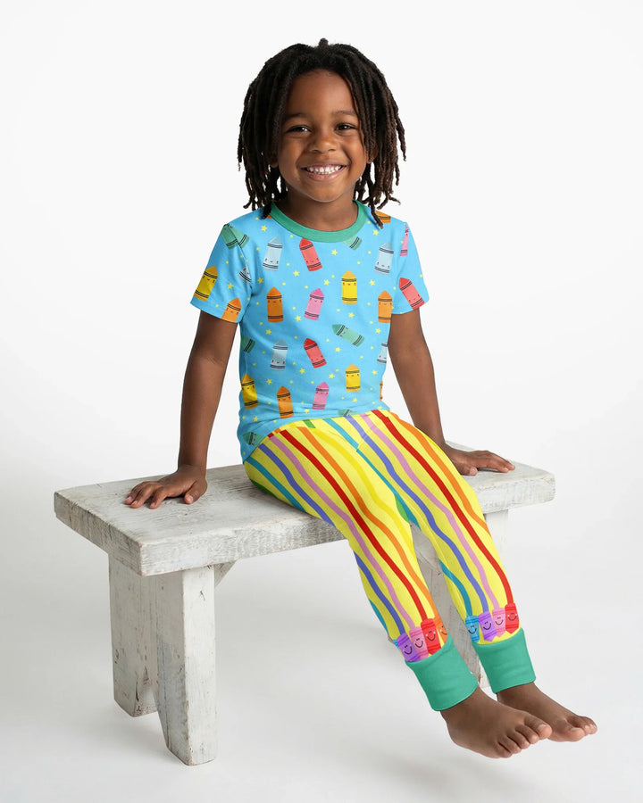 Happy Crayon Friends Bamboo Two Piece Short Sleeve Pajama Set