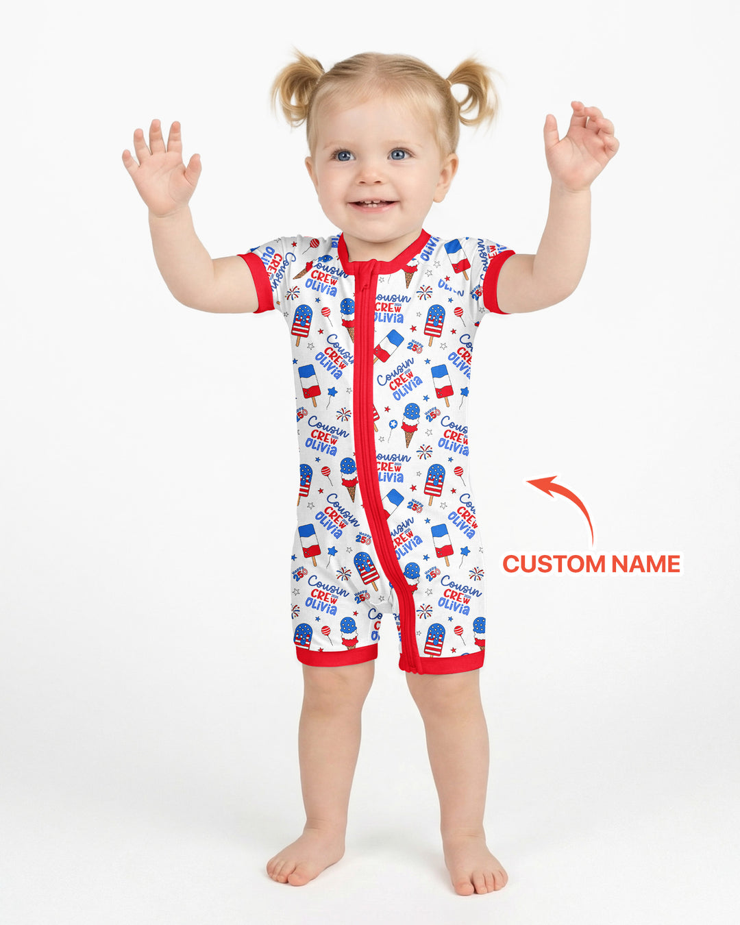 Custom Name 4th of July Cousin Crew Bamboo Shorty Zippy