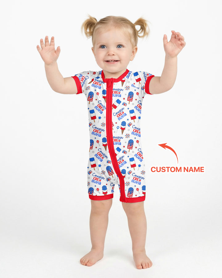 Custom Name 4th of July Cousin Crew Bamboo Shorty Zippy