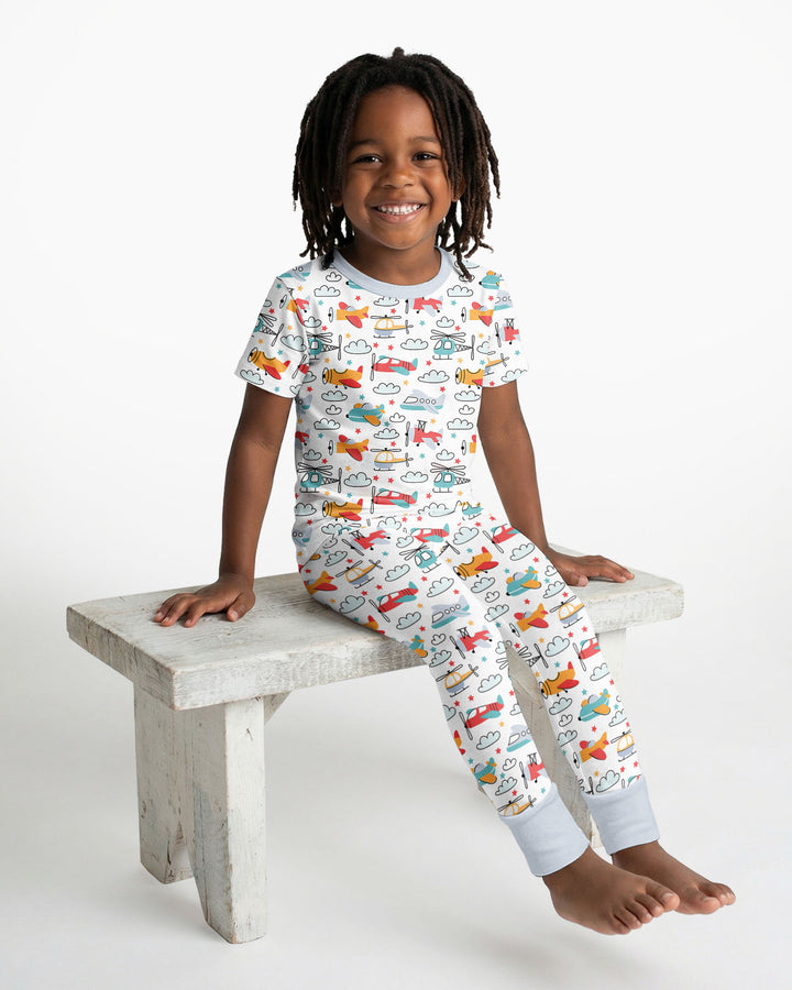 Airplanes And Helicopters Bamboo Two Piece Short Sleeve Pyjamas Set