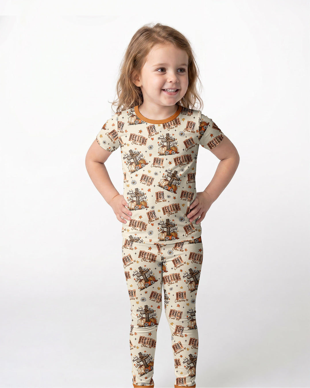 Floral Fall Give Thanks To The Lord Bamboo Two Piece Short Sleeve Pajama Set