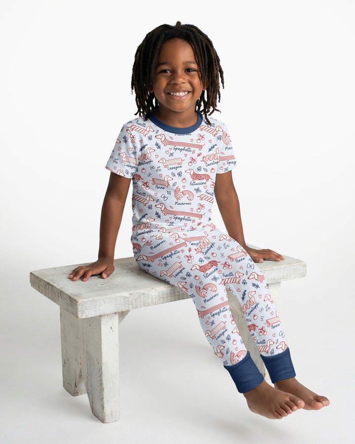 Funny Dachshund Pasta Pups Bamboo Two Piece Short Sleeve Pajama Set