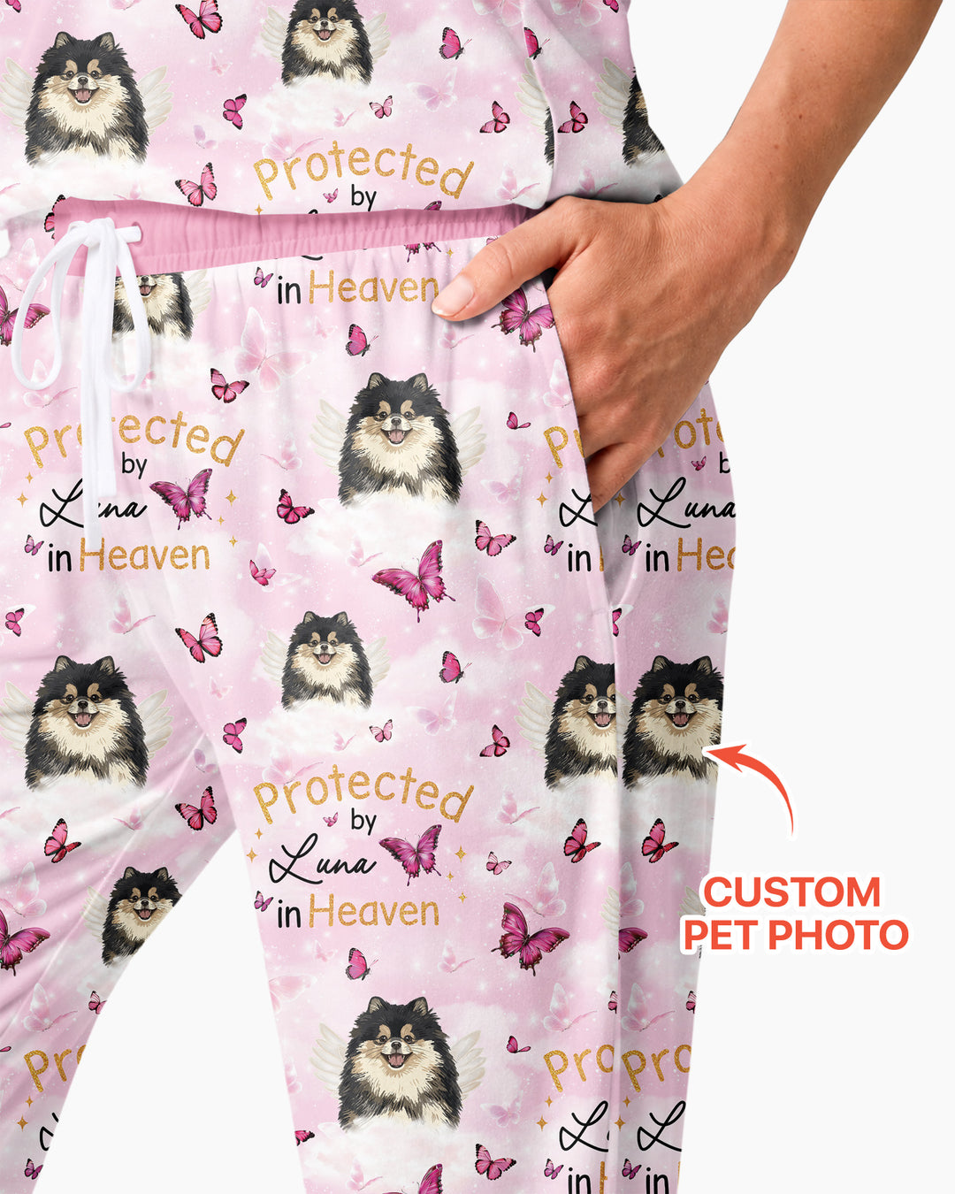 Custom Pet Photo Protected By Heaven Family Bamboo Women Pajama Set