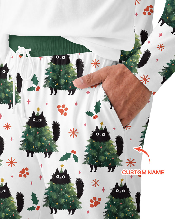 Custom Name Black Cat Christmas Bamboo Men's Pajama Set